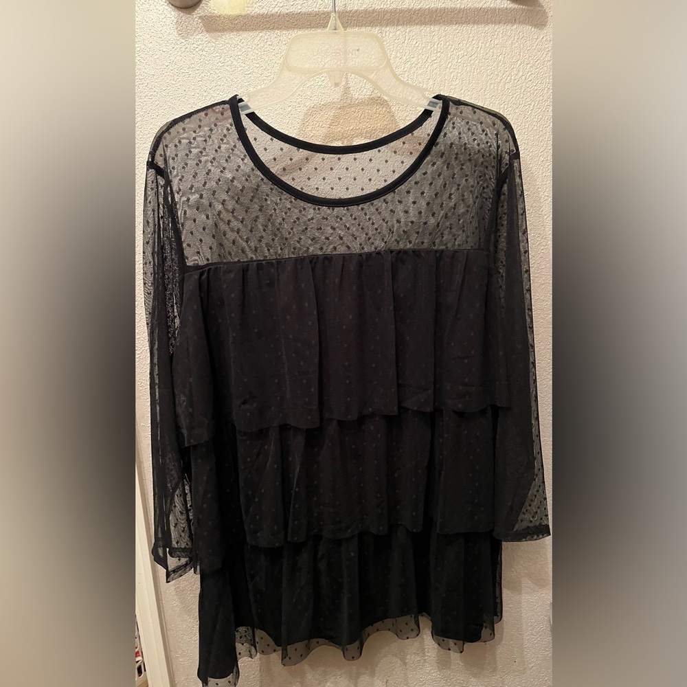Lane Bryant Sheer layered polka dot tulle top.